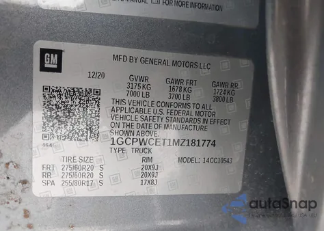 2021 Chevrolet Silverado 1500 2Wd Short Bed Lt from USA, damaged, VIN 1GCPWCET1MZ181774